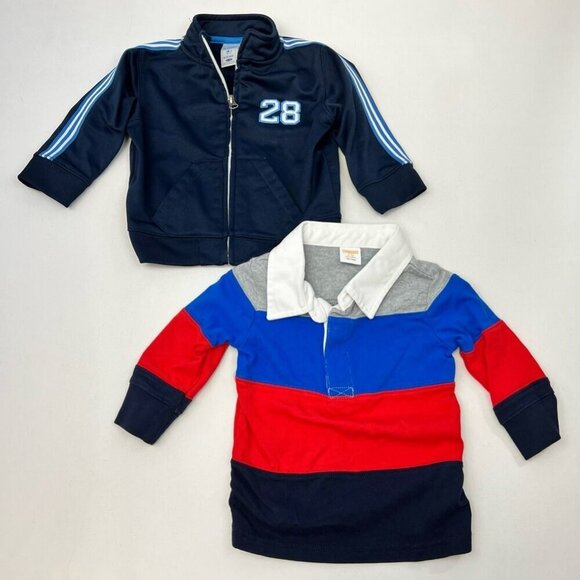 Gymboree Mixed Lot of 2 Baby Boy Polo Shirt Zip Jacket Blue Red Striped 6-12 Mo - Picture 1 of 12